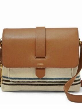 Fossil Brown and Cream Crossbody Bag with Adjustable Strap